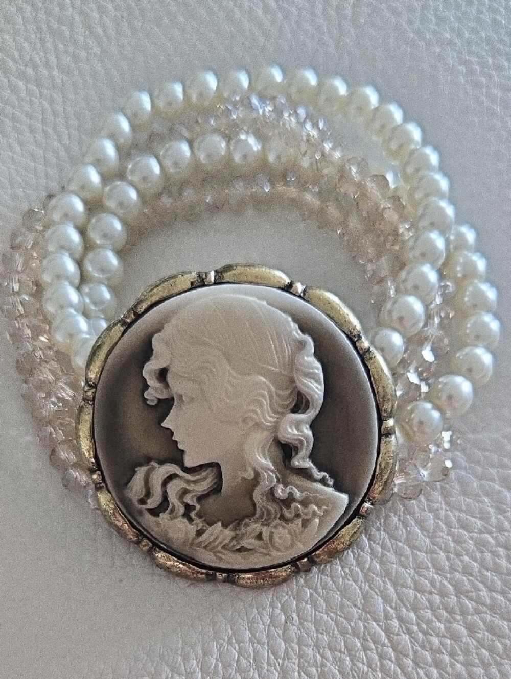 NWOT Vintage Pearl & Crystal Cameo Multi-Strand Bracelet - Bridgerton Core